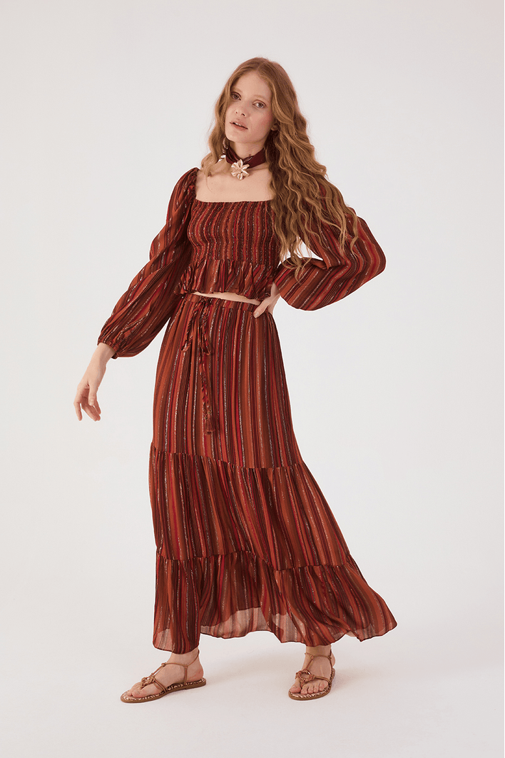 Saia Cropped Lurex Estampa Refúgio