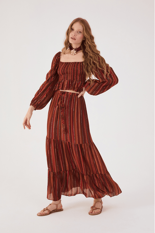 Saia Cropped Lurex Estampa Refúgio