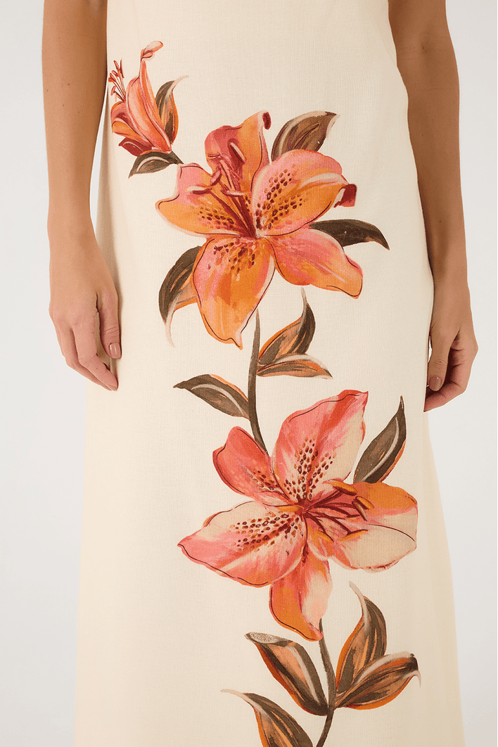 Vestido Longo Linho Estampa Pólen