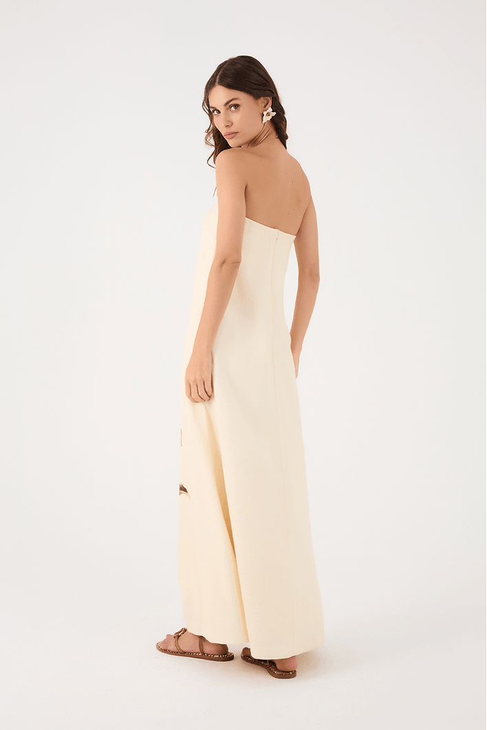 Vestido Longo Linho Estampa Pólen
