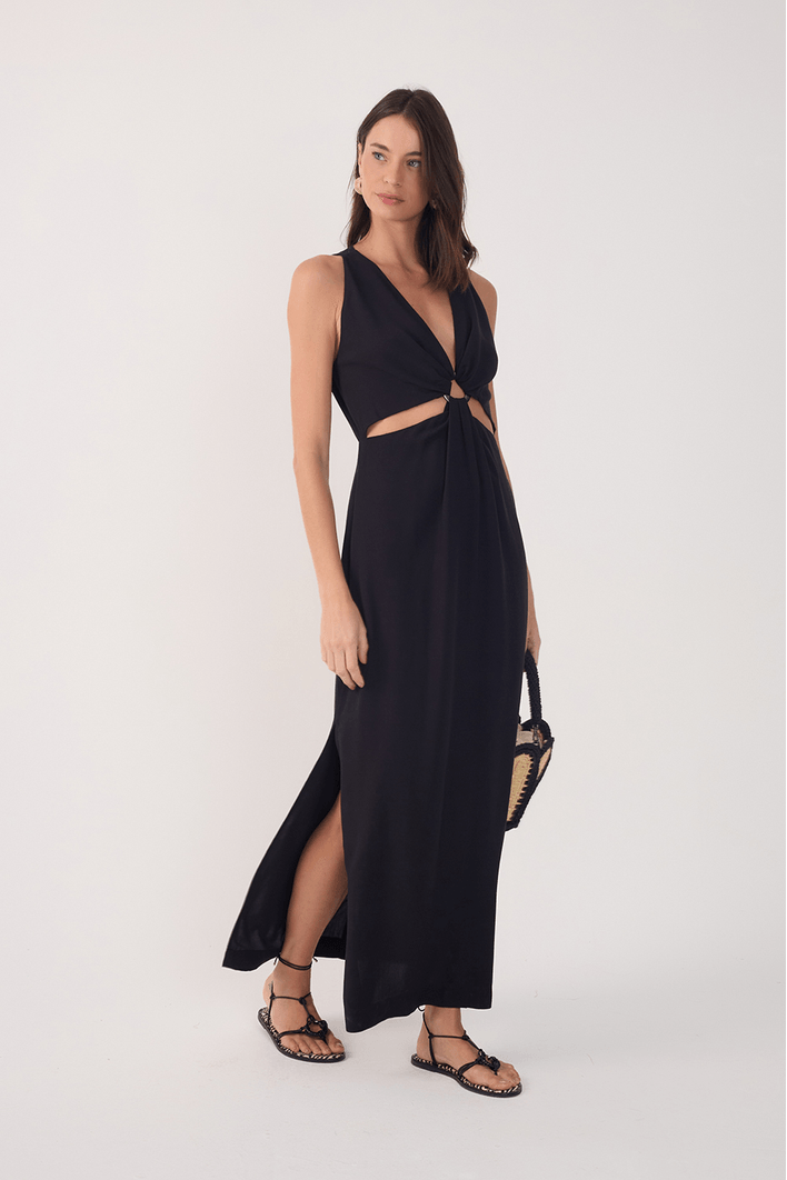 Vestido Midi Argola Decote Frente