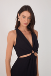 Vestido Midi Argola Decote Frente