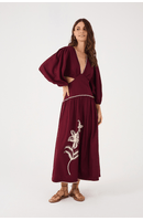 Vestido Midi Linho Bordado Flores