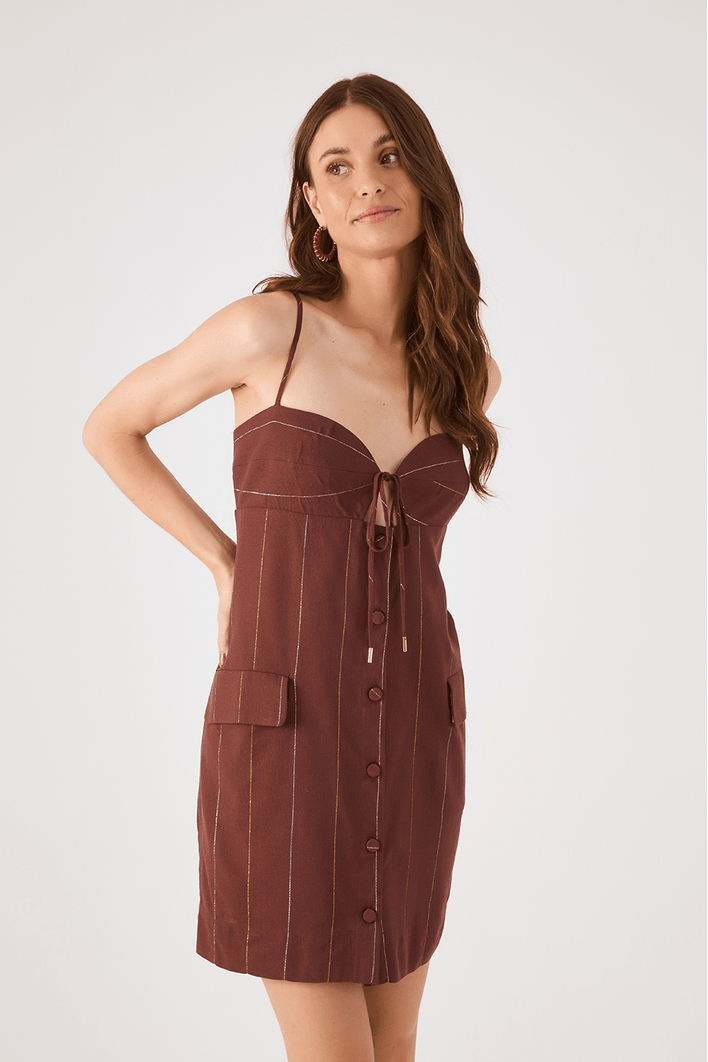 Vestido Curto Linho Lurex Botões