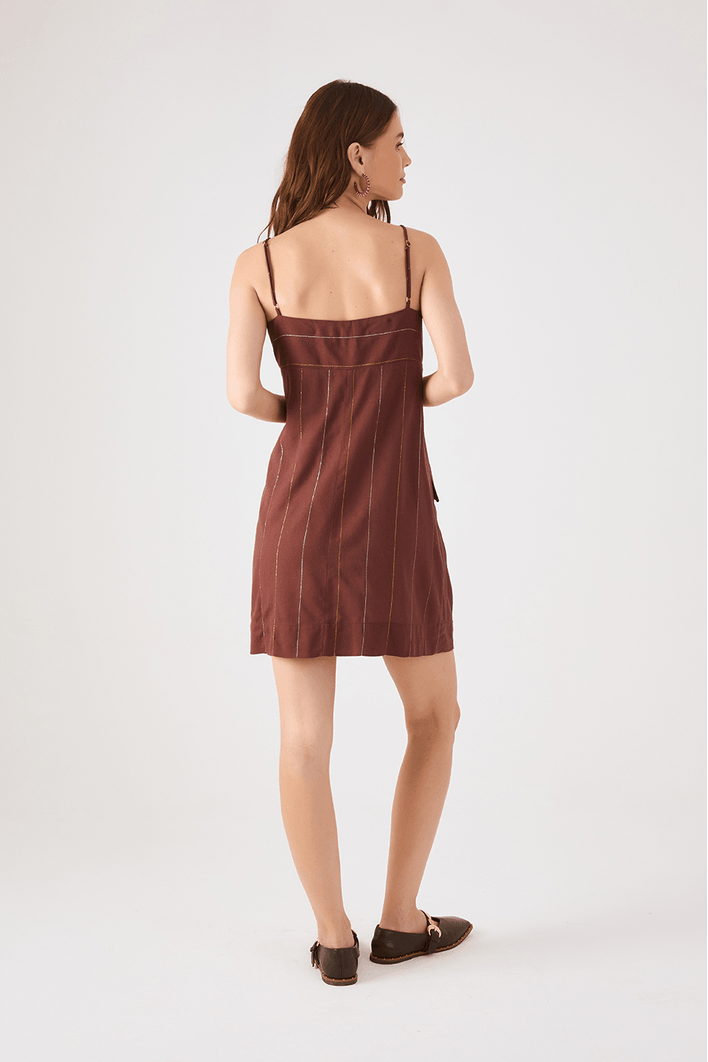 Vestido Curto Linho Lurex Botões