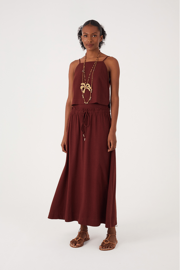 Saia Linho Midi Amarração