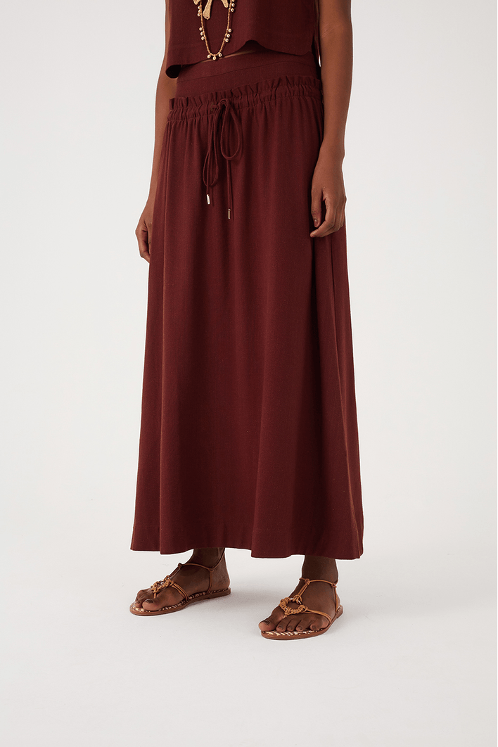 Saia Linho Midi Amarração