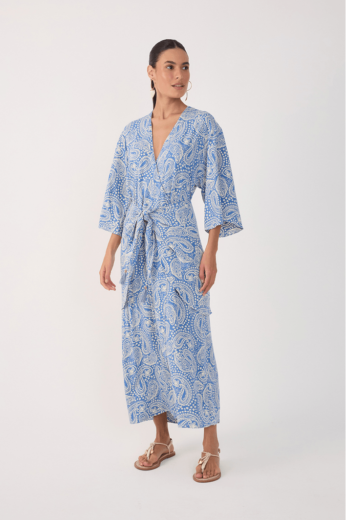 Vestido Cropped Crepe Estampa Céu Sereno