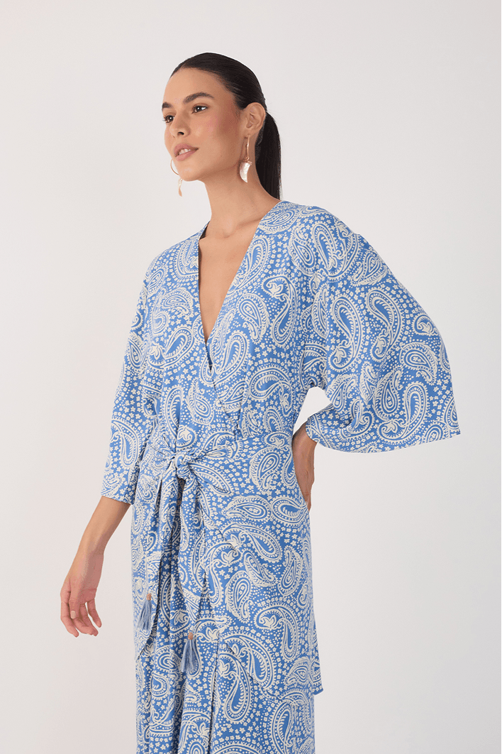 Vestido Cropped Crepe Estampa Céu Sereno