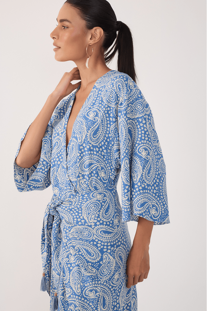 Vestido Cropped Crepe Estampa Céu Sereno