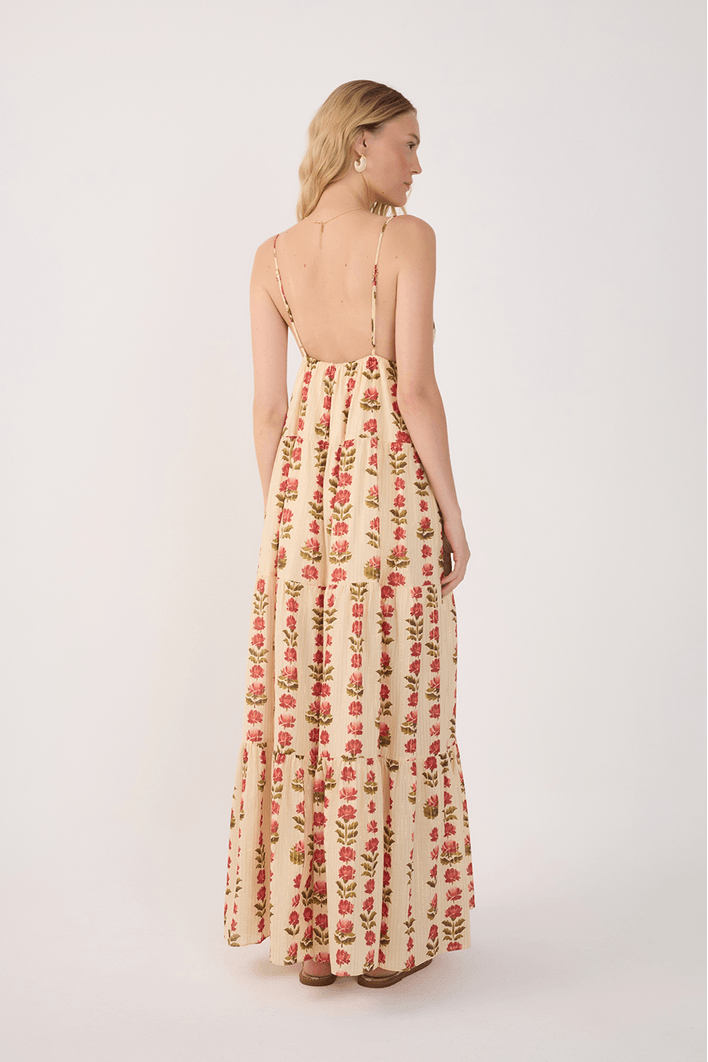 Vestido Longo Lurex Estampa Camélia