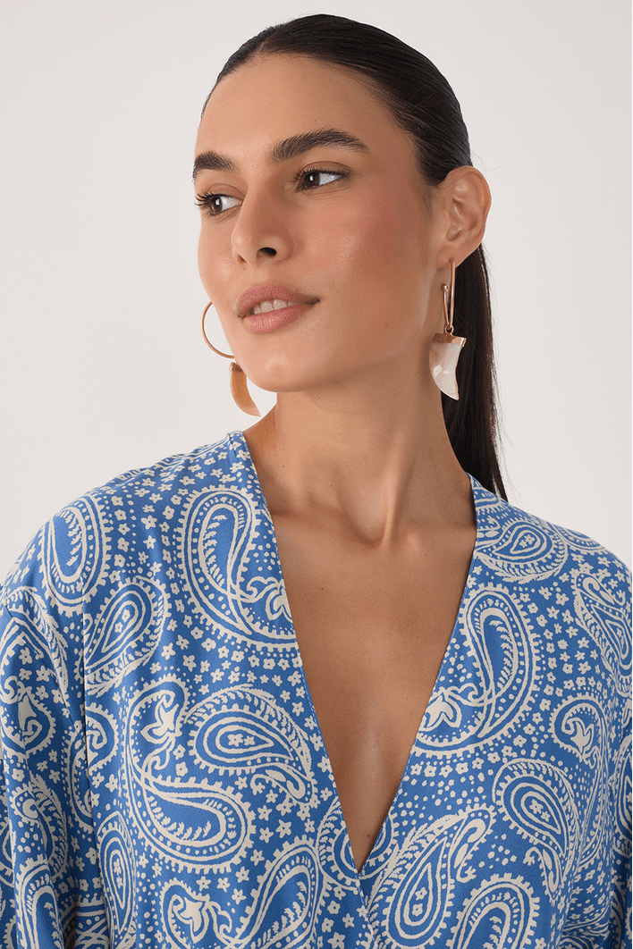 Vestido Cropped Crepe Estampa Céu Sereno