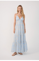 Vestido Longo Estampa Margaridas Azul