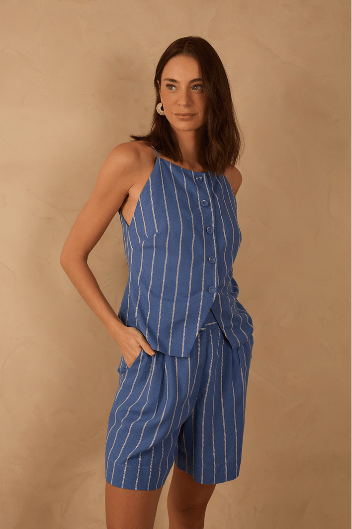 Blusa Linho Listrado Botões