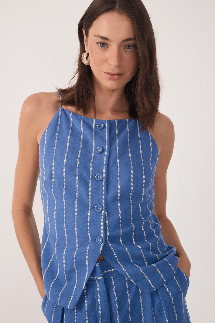 Blusa Linho Listrado Botões