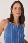 Blusa Linho Listrado Botões