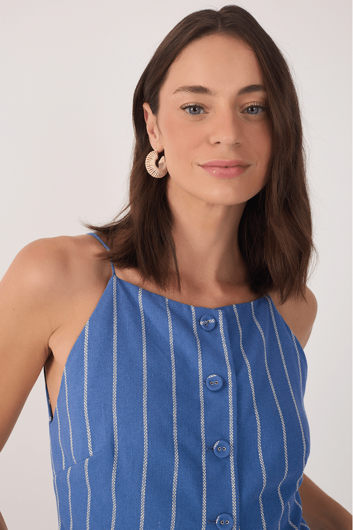 Blusa Linho Listrado Botões