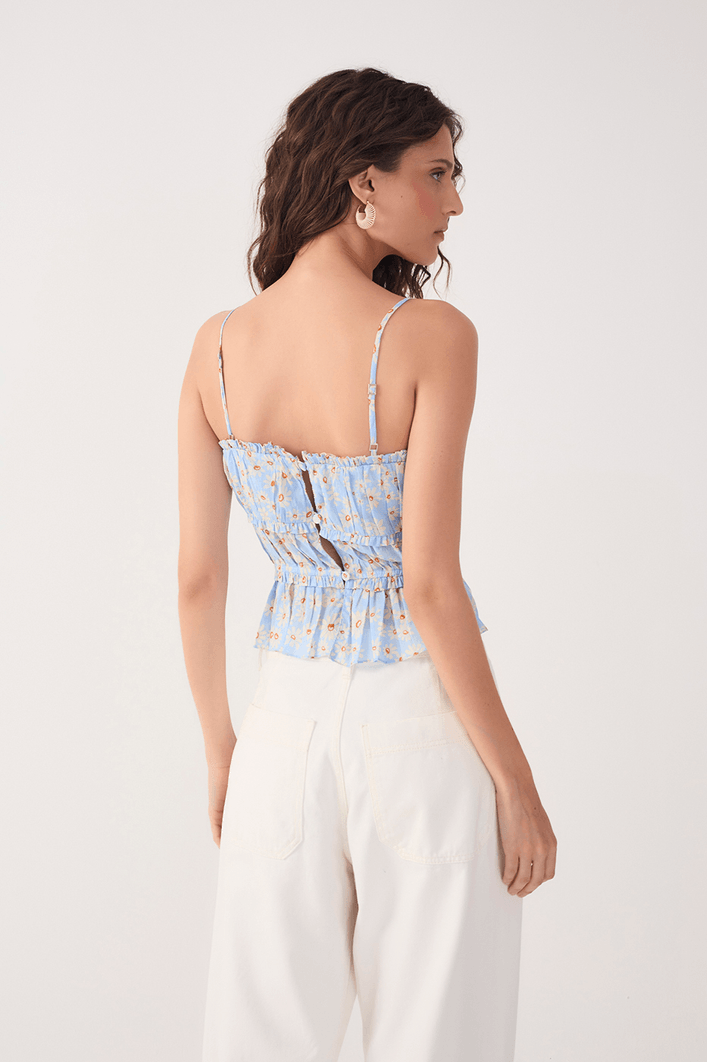 Blusa Estampa Margaridas Azul