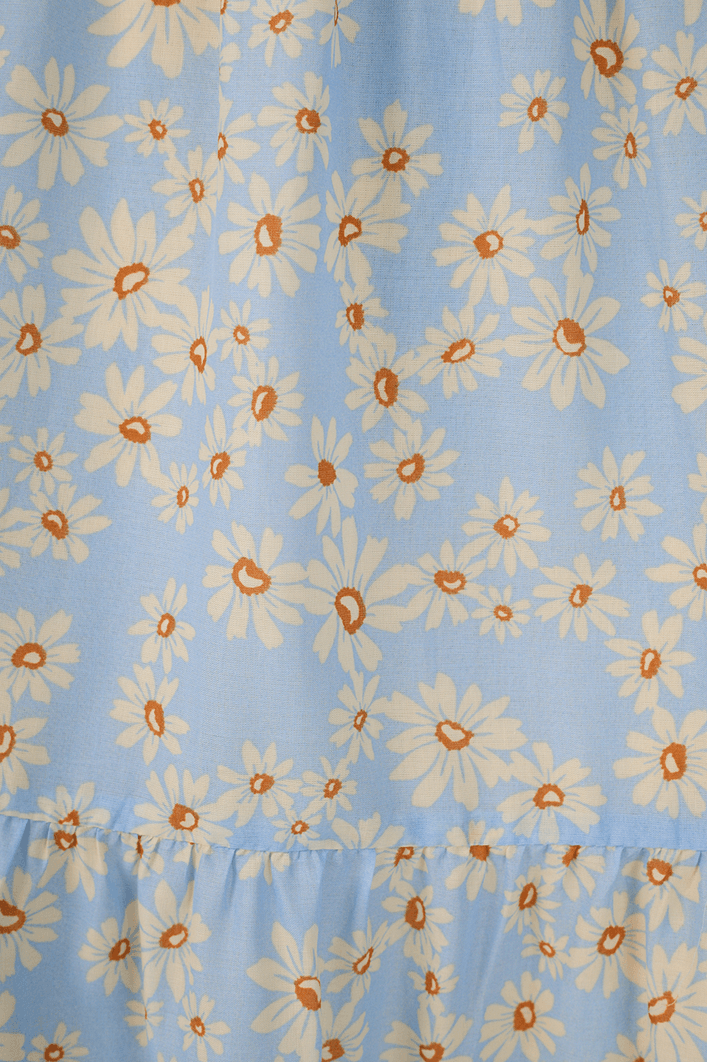 Vestido Longo Estampa Margaridas Azul