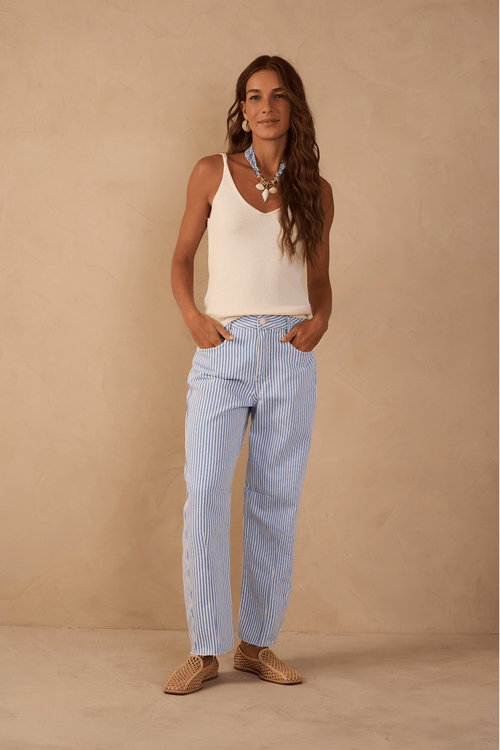 Calça Sarja Barrel Listra Balneário