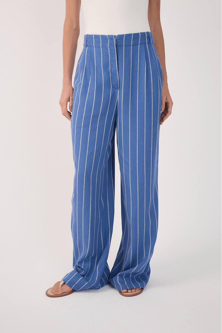 Calça Linho Listrado Pregas