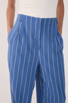 Calça Linho Listrado Pregas