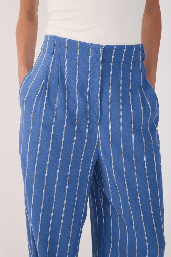 Calça Linho Listrado Pregas