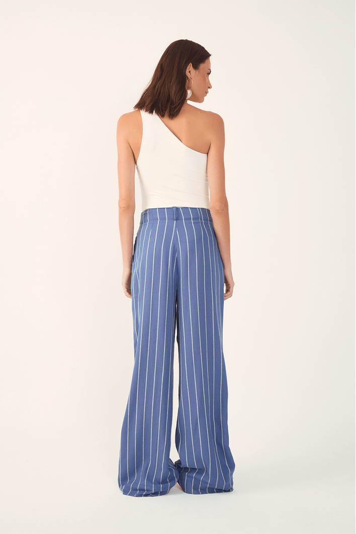 Calça Linho Listrado Pregas