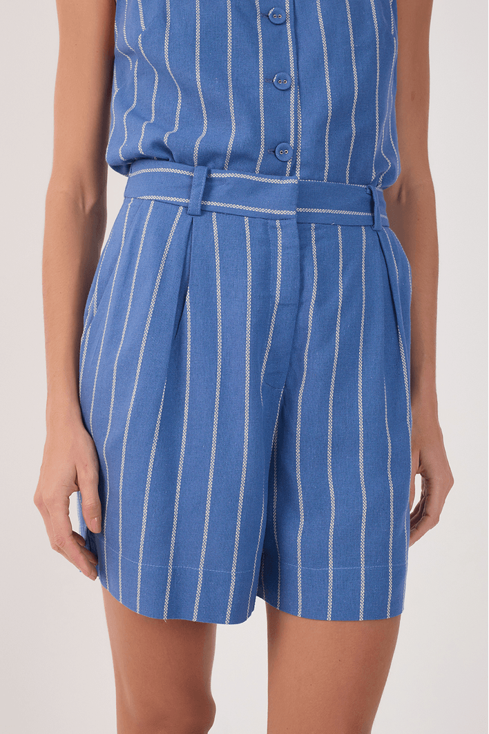 Bermuda Linho Listrado Pregas