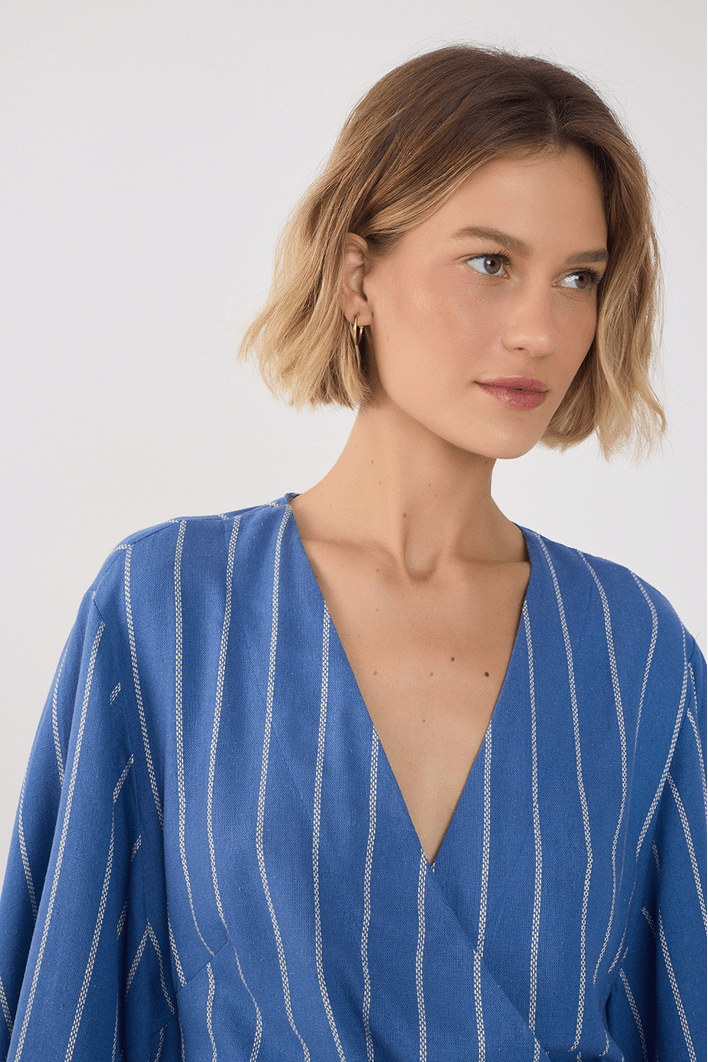 Macaquinho Linho Listrado Kimono