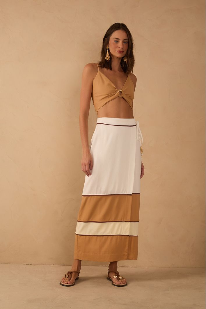 Saia Midi Linho Recortes Color