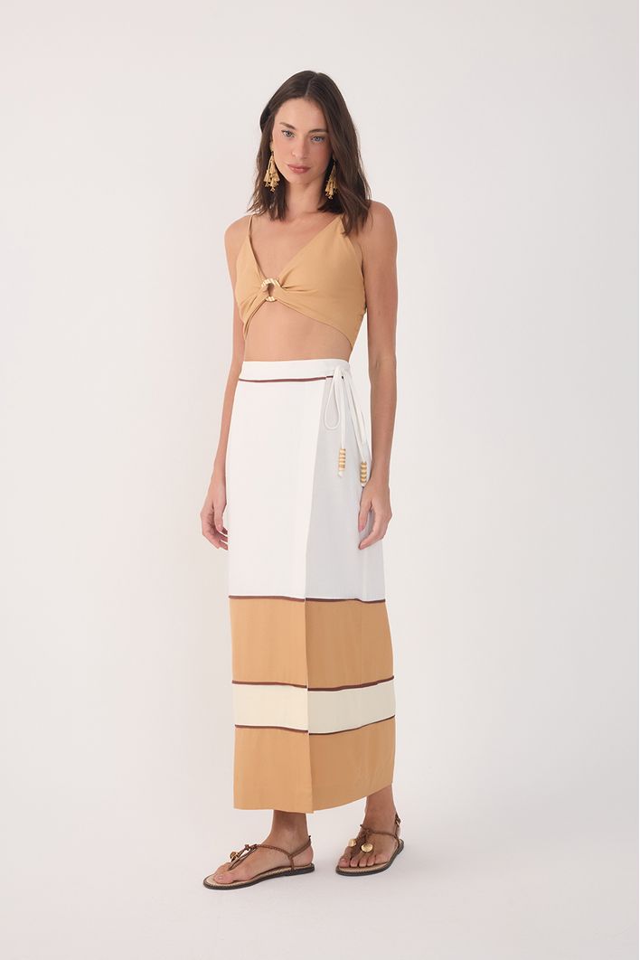 Saia Midi Linho Recortes Color