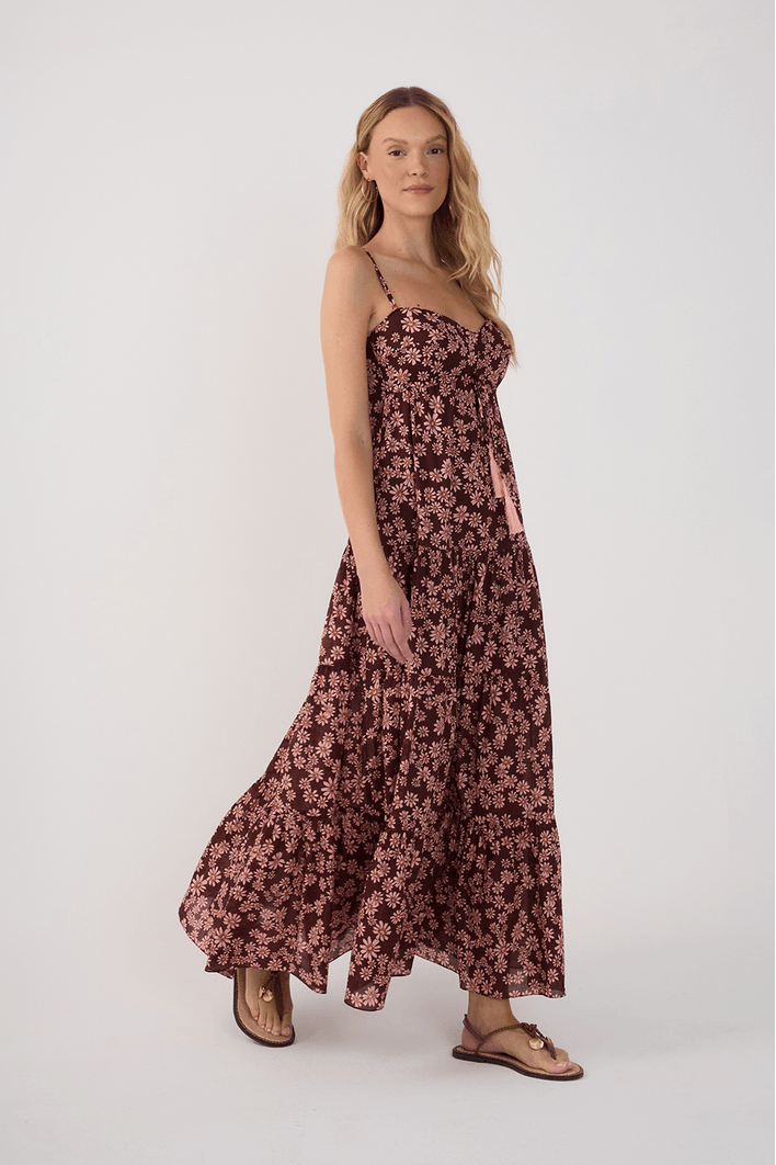 Vestido Cropped Estampa Margaridas Rosa