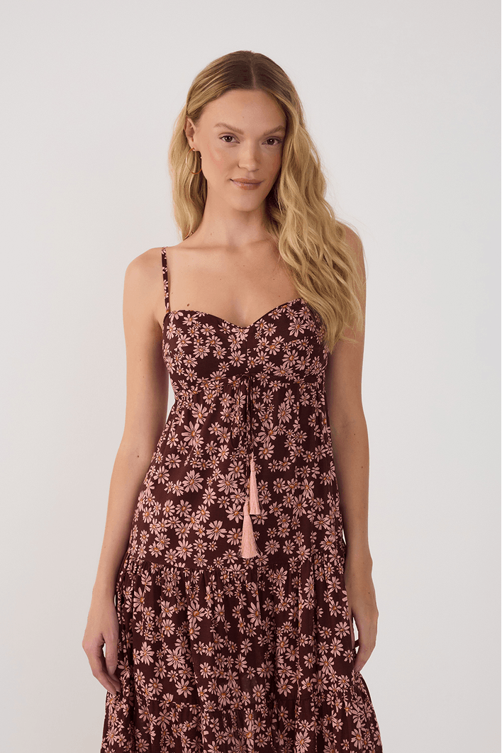 Vestido Cropped Estampa Margaridas Rosa