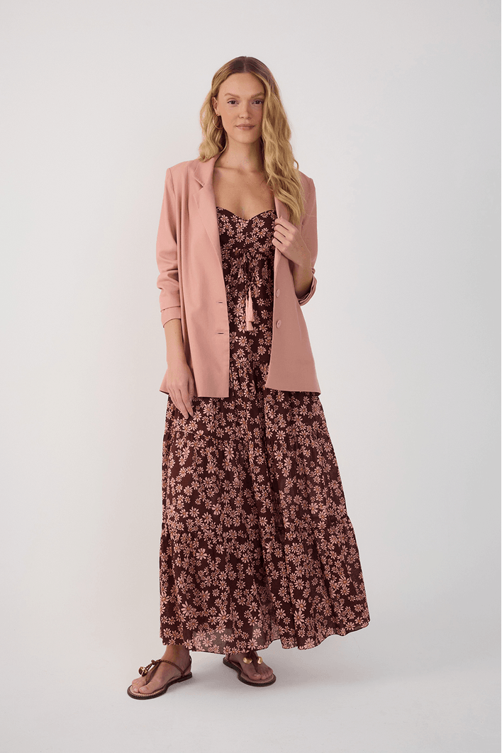 Vestido Cropped Estampa Margaridas Rosa