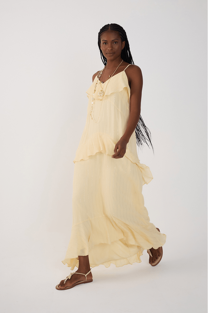 Vestido Longo Lurex Babados