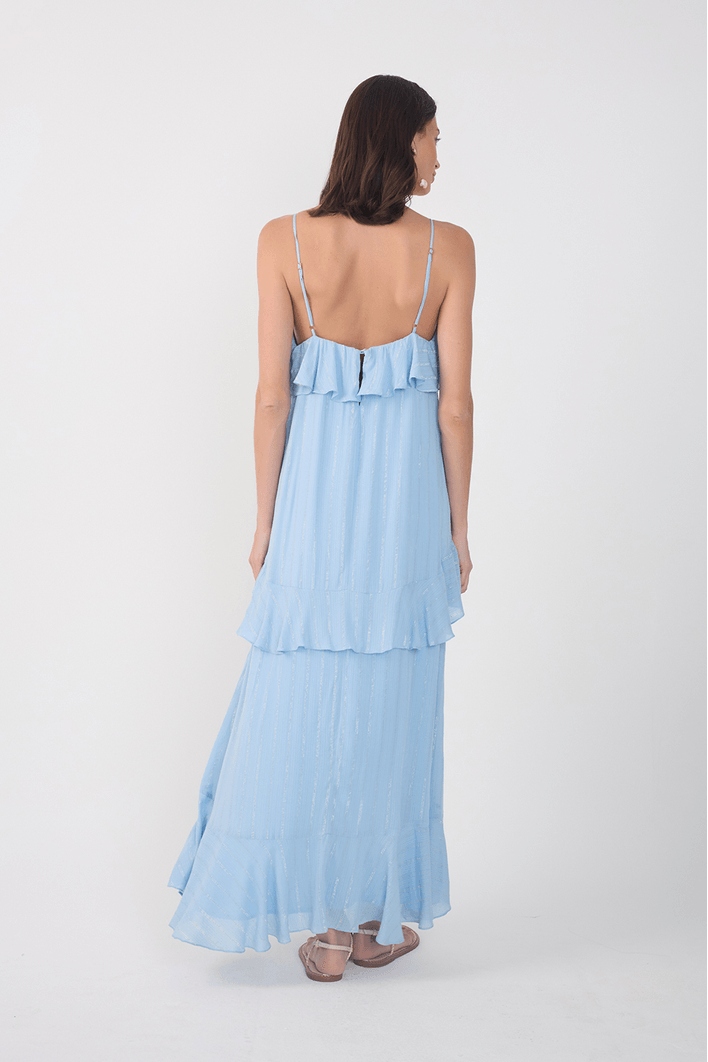 Vestido Longo Lurex Babados
