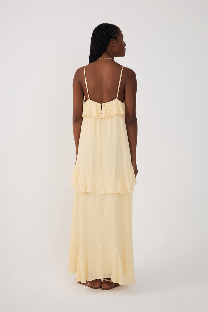 Vestido Longo Lurex Babados