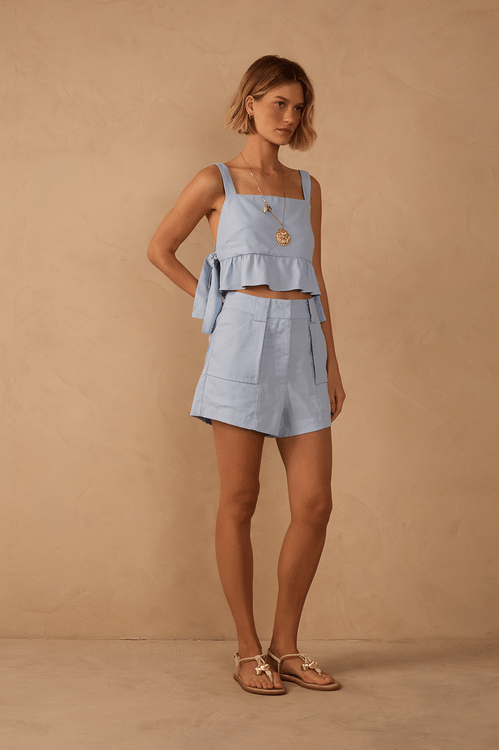 Short Linho Bolsos Frente