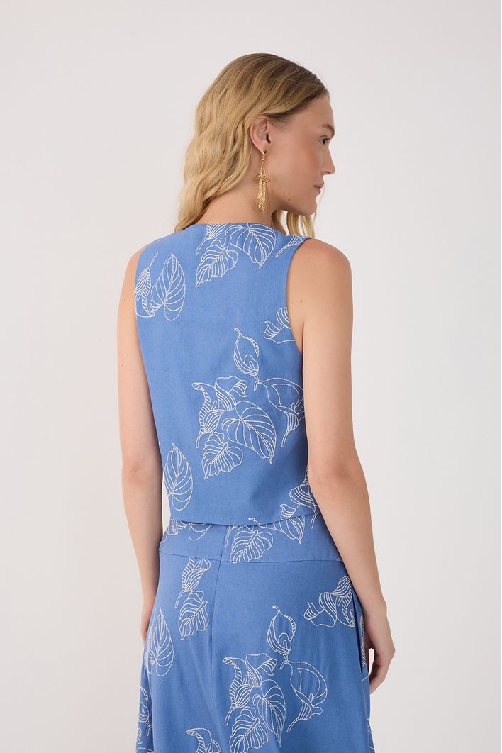 Blusa Linho Bordado Copo de Leite