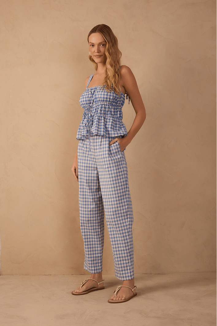 Calça Cenoura Algodão Com Elastano Vichy