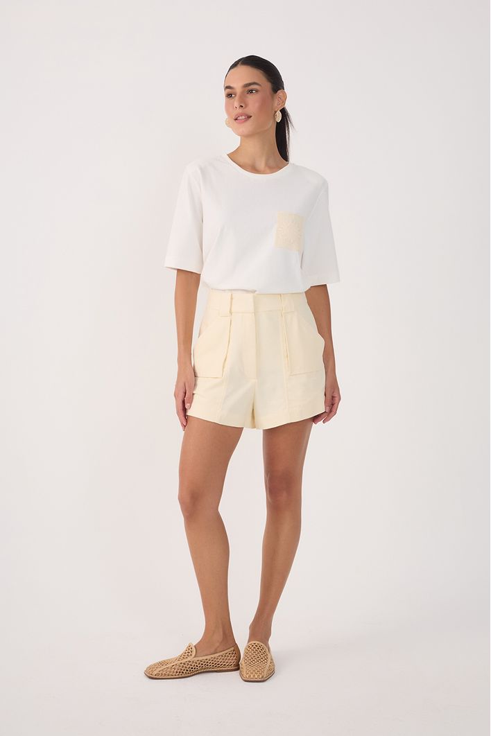Short Linho Bolsos Frente