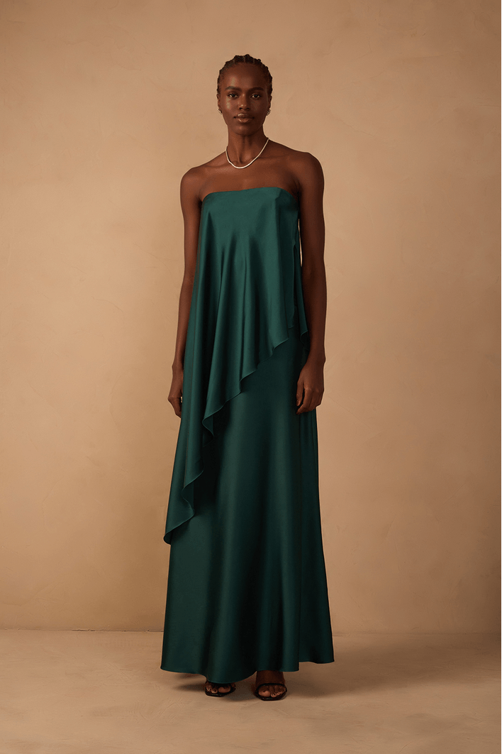 Vestido Cetim Assimétrico Strapless