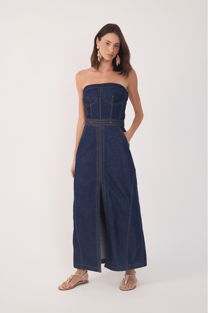 Vestido Jeans Pespontos 3 Em 1