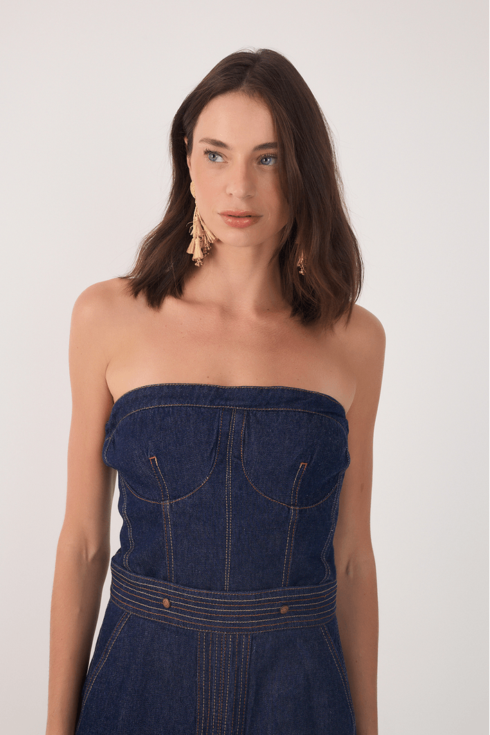 Vestido Jeans Pespontos 3 Em 1