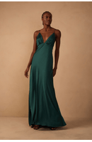 Vestido Cetim Decote Drapeado