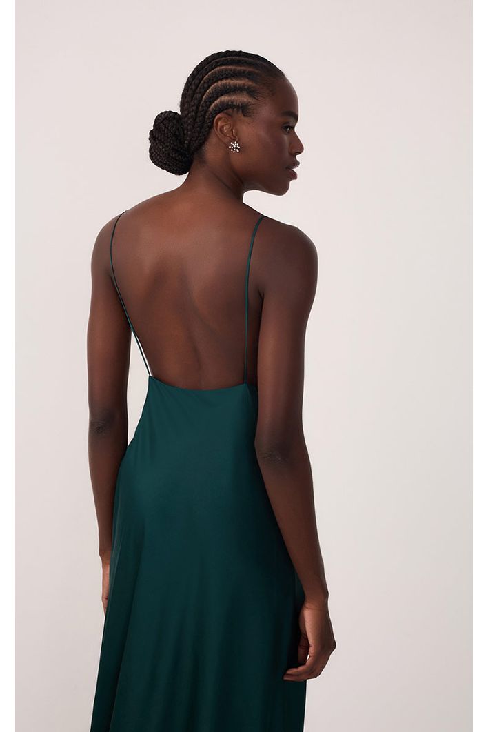 Vestido Cetim Decote Drapeado