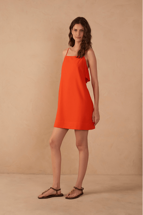 Vestido Curto Linho Babado Costas