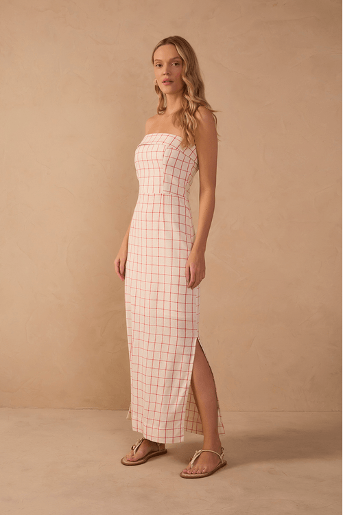Vestido Linho Midi Xadrez
