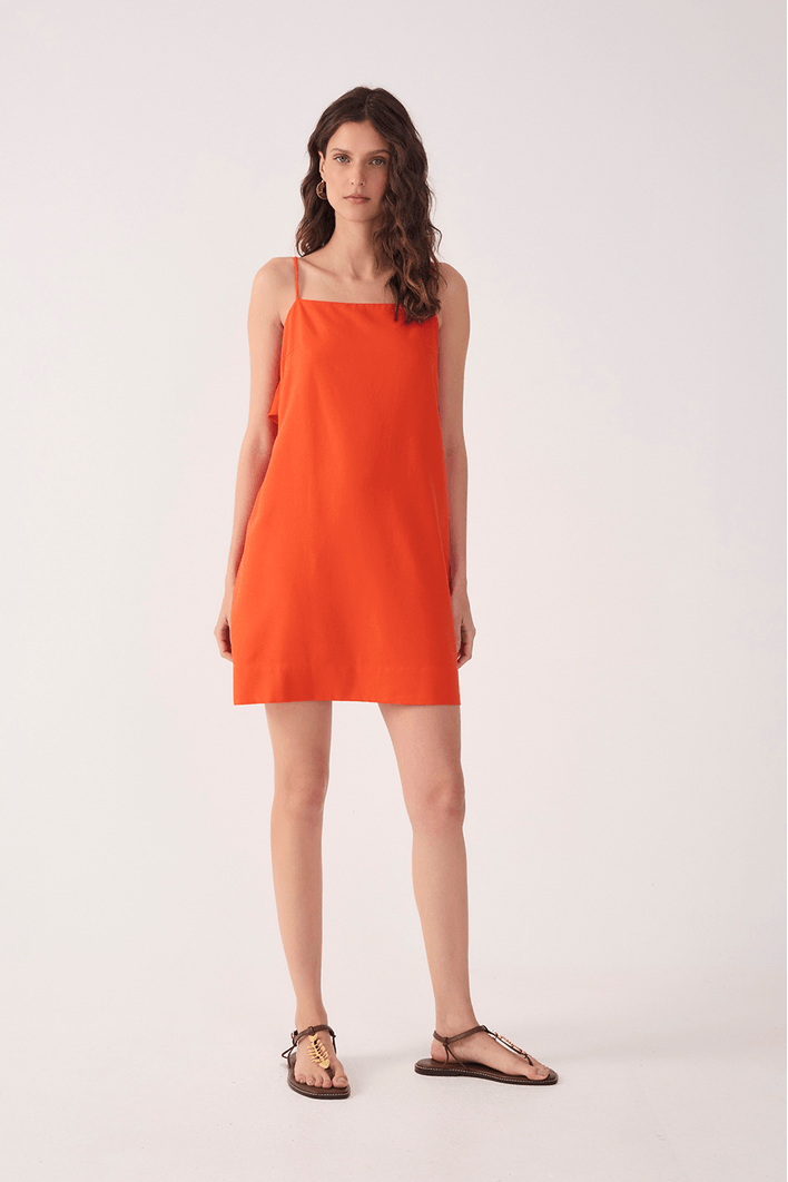 Vestido Curto Linho Babado Costas